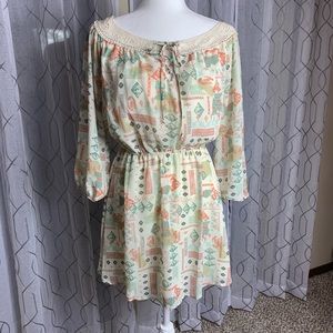 By HS Crochet and Tie Detail Elastic Waist Dress M